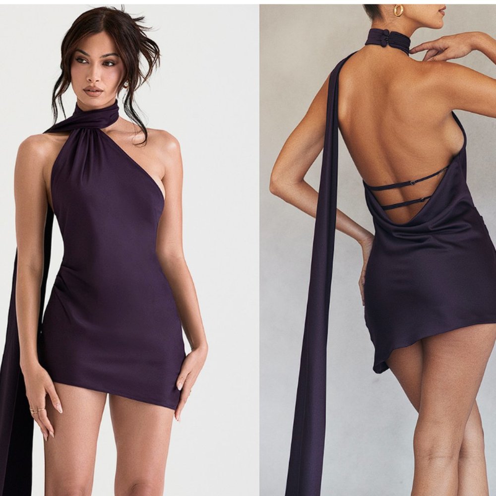 House of CB 'Aida' Night Shade Asymmetric Wrap Neck Dress